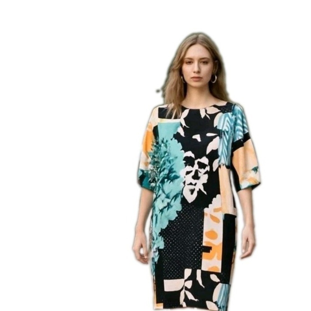 NWT Chico's Mixed Floral Print Kimono‎ Sheath Dress Retail $118 SZ 3 Maximalist